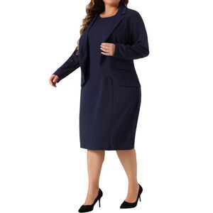 Plus Size Dress Suits for Two Piece Business Suit Set Navy Blue